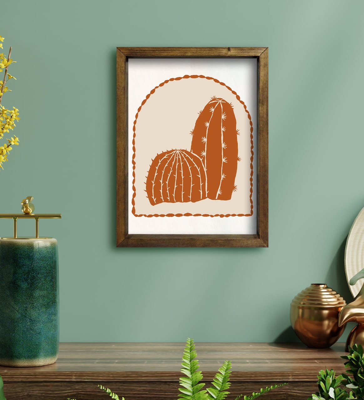 BK Gift Kaktüs Tasarımlı Doğal Masif Ahşap Çerçeveli Tablo 30x40cm-23