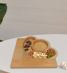 BK Gift Doğal Masif Ahşap Yarım Ay Sunum Tabağı Çerezlik