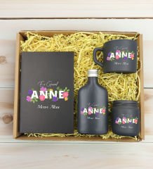 BK Gift Kişiye Özel İsimli DTF Anne Temalı Antrasit Defter & Kahve Fincanı & Kolonya & Mum Hediye Seti-3, Anneye Hediye, Anneler Günü Hediyesi