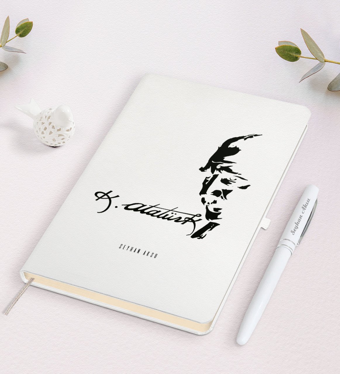Kişiye Özel Atatürk Temalı Beyaz Defter ve Kalem Hediye Seti-21
