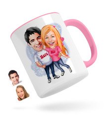 Kişiye Özel Sevgililer Karikatürlü Pembe Kupa Bardak-5