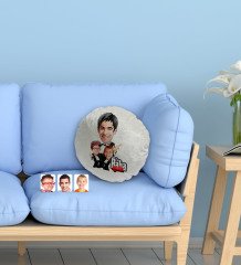 Kişiye Özel Godfather Baba Oğullar Karikatürlü Yuvarlak Dekoratif Kırlent Yastık-1