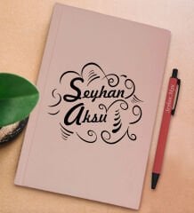BK Gift Kişiye Özel İsimli Pudra Pembesi Sert Kapaklı Defter ve Tükenmez Kalem Seti, Arkadaşa Hediye, Yeni İş Hediyesi, Doğum Günü Hediyesi-17