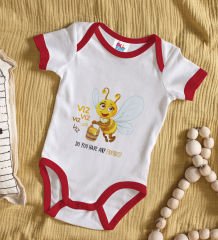 BK Kids Sevimli Arı Tasarımlı Kırmızı Bebek Body Zıbın-1