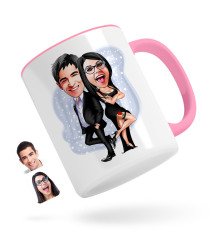 Kişiye Özel Sevgililer Karikatürlü Pembe Kupa Bardak-6
