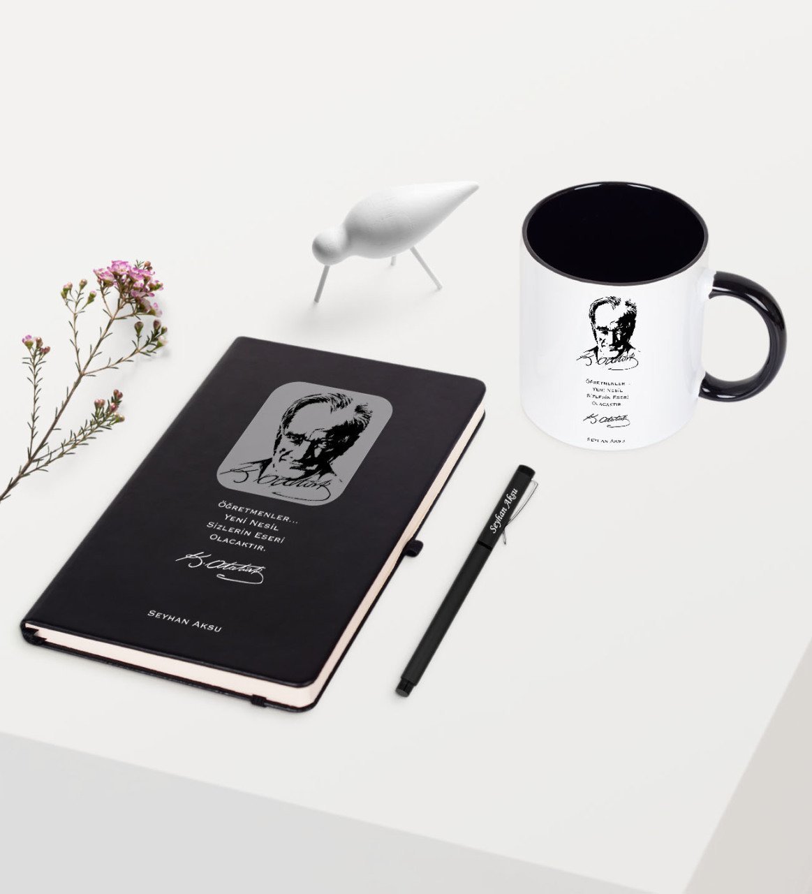 Kişiye Özel Atatürk Temalı Siyah Defter Kalem Kupa Seti - 2