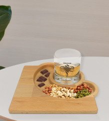 Kişiye Özel İsimli Viski Bardağı ve Doğal Masif Ahşap Yarım Ay Sunum Tabağı Çerezlik Hediye Seti-24
