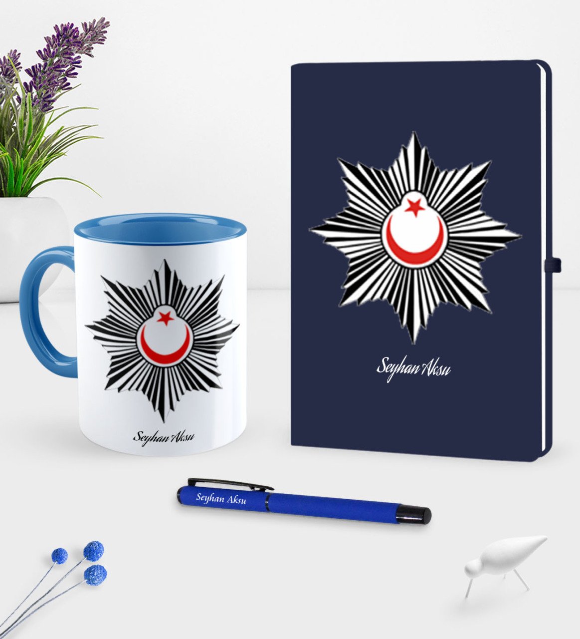 Kişiye Özel Polis Temalı Lacivert Defter Kalem Kupa Seti - 1