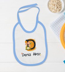 BK Kids Kişiye Özel Harfli Mavi Bebek Body Zıbın ve Mama Önlüğü Hediye Seti-1