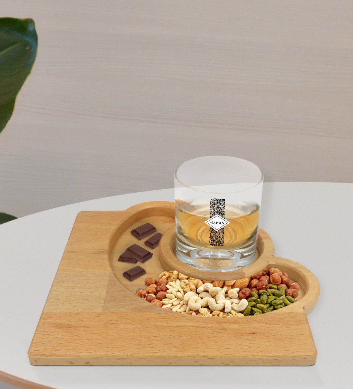 Kişiye Özel İsimli Viski Bardağı ve Doğal Masif Ahşap Yarım Ay Sunum Tabağı Çerezlik Hediye Seti-25