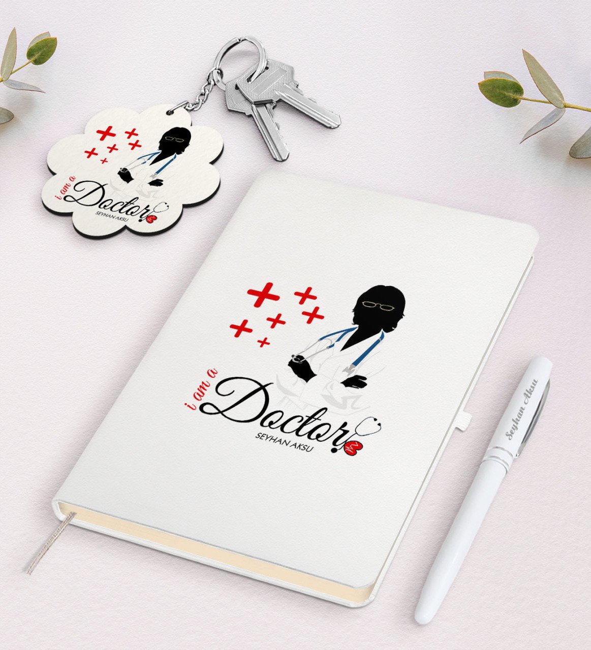 Kişiye Özel Doktor Beyaz Defter Kalem Ve Anahtarlık Hediye Seti-1