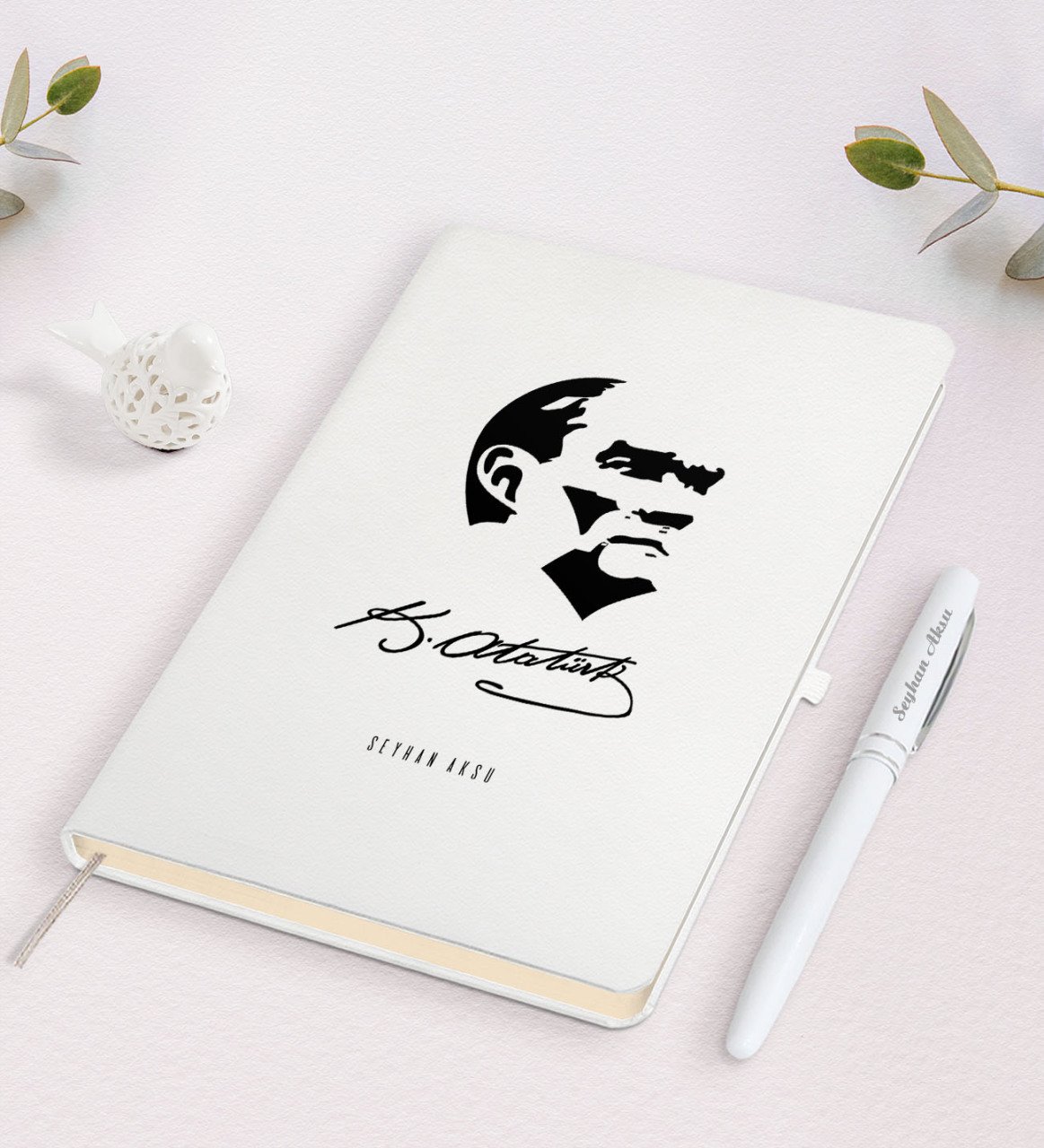 Kişiye Özel Atatürk Temalı Beyaz Defter ve Kalem Hediye Seti-24