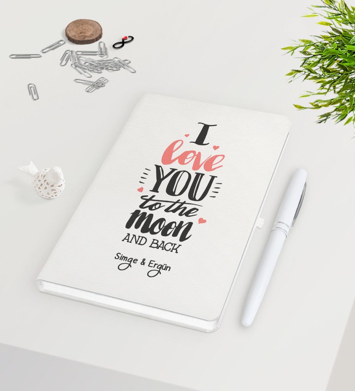 Kişiye Özel Sevgililer Günü Beyaz Defter Kalem Seti-86
