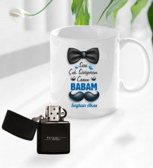 Kişiye Özel Canım Babam Tasarımlı Kupa Bardak ve Benzinli Çakmak Seti-1