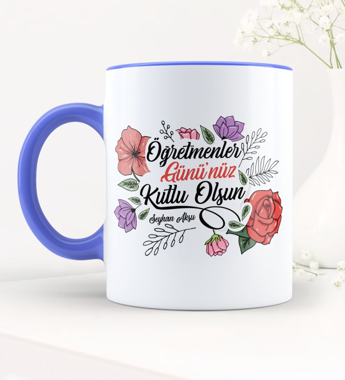 Kişiye Özel Öğretmenler Gününüz Kutlu Olsun Mavi Kupa Bardak - 5