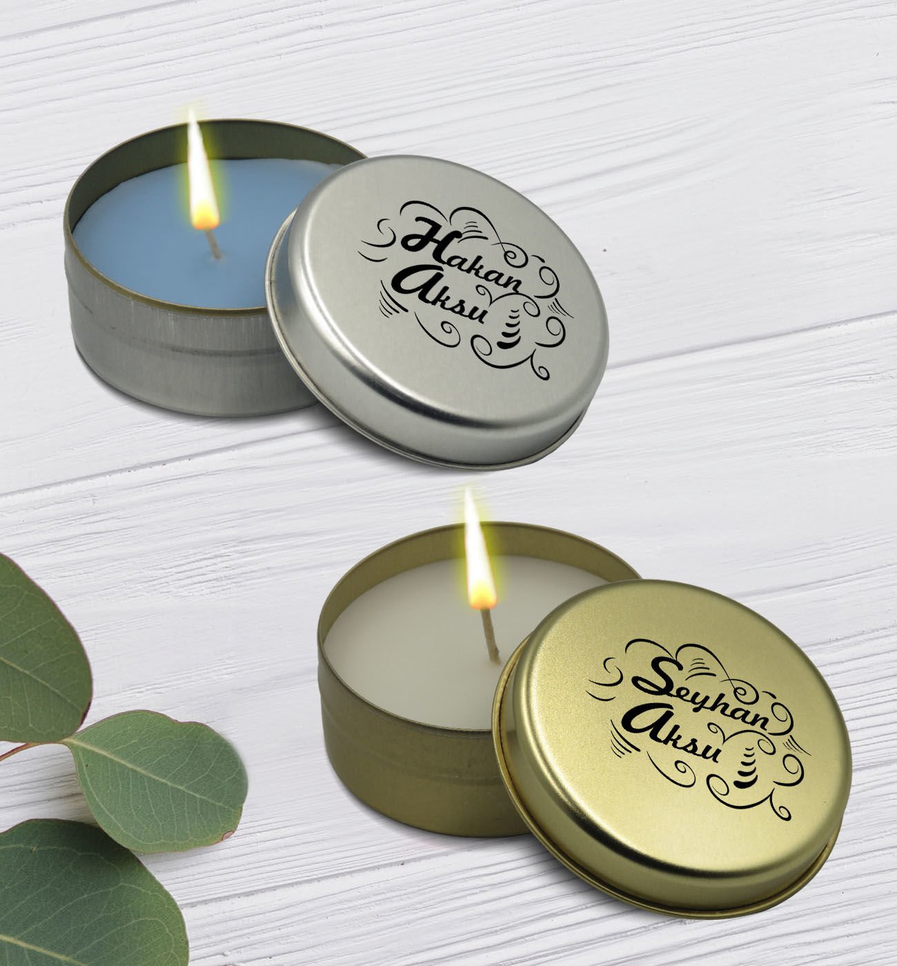 BK Gift Kişiye Özel İsimli Silver ve Gold Metal Kutuda Kokulu Mum Hediye Seti - 4, Ev Hediyesi, Sevgiliye, Arkadaşa Hediye, Kokulu Mum