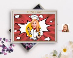 Kişiye Özel Kadın Chef Karikatürlü 1000 Parça Profesyonel Puzzle-12