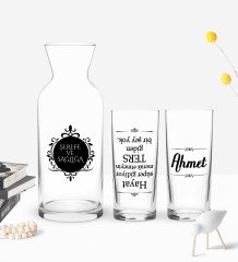 Kişiye Özel Renkli Baskılı Ters Giden Bir Şey Yok Tasarımlı İkili Rakı Bardağı ve Karaf Hediye Seti-1