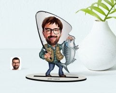 Kişiye Özel Bay Balıkçı Karikatür Ahşap Biblo - 1