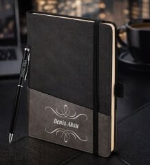 BK Gift Kişiye Özel Siyah Termo Deri Defter ve Touchpen Kalem Seti -1,  Kurumsal ve Özel Hediye, Yeni İş Hediyesi