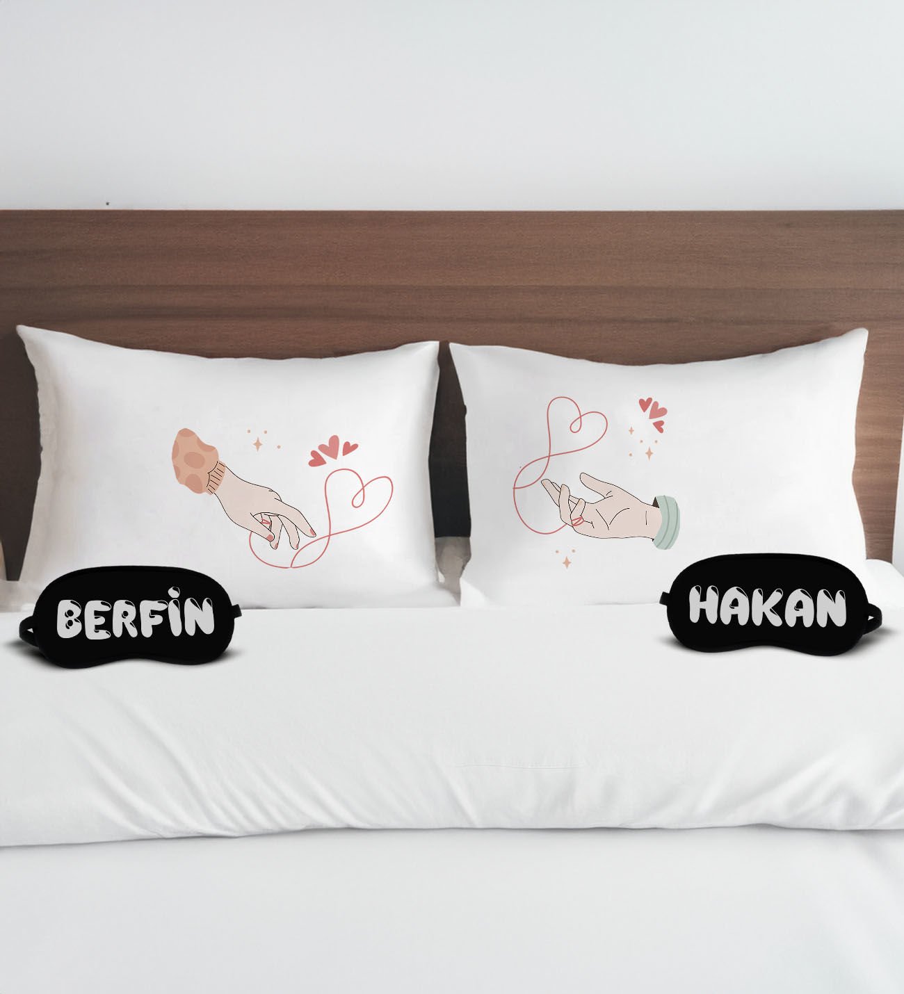 BK Gift Kişiye Özel Sevgili Tasarımlı Pamuklu Yastık Kılıfı ve Göz Bandı Çift Uyku Seti-12, Tasarım Ev Tekstili, Uyku Bandı, Ev Hediyesi