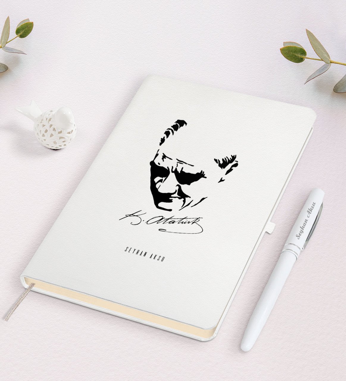 Kişiye Özel Atatürk Temalı Beyaz Defter ve Kalem Hediye Seti-25
