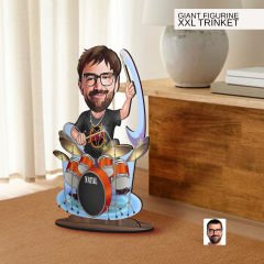 BK Gift Kişiye Özel Baterist Karikatürlü Büyük Boy Ahşap Biblo-1, Arkadaşa Hediye , Sevgiliye Hediye, Kişiye Özel Biblolar