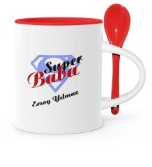 Babalar Gününe Özel Süper Baba Kırmızı Kaşıklı Kupa Bardak - 6