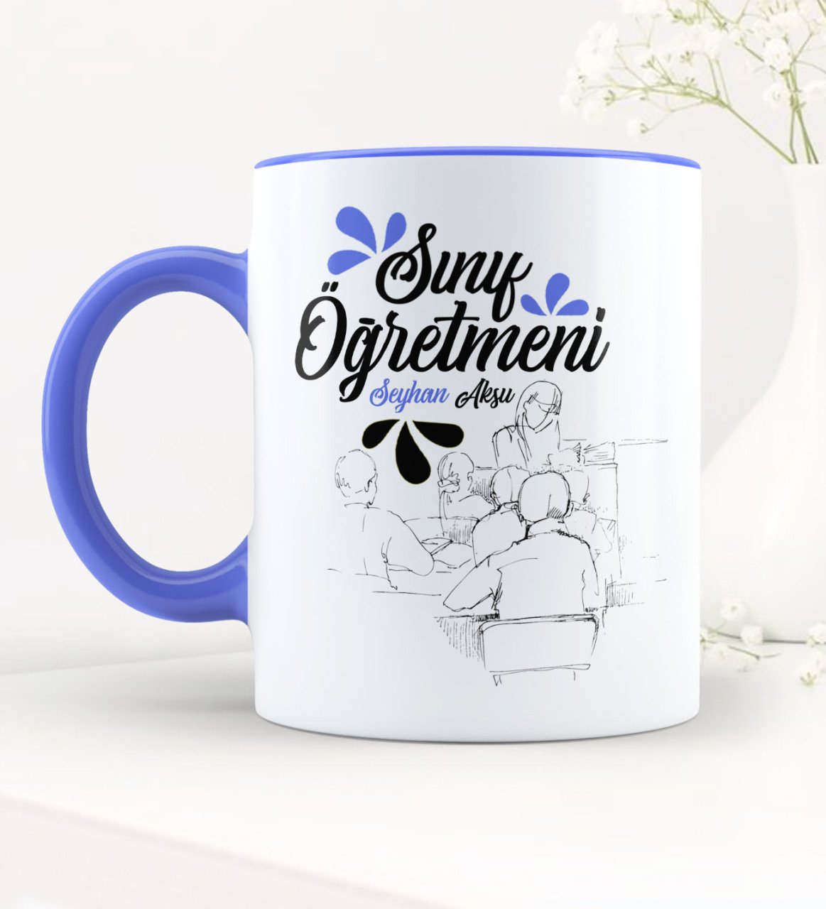 Kişiye Özel Sınıf Öğretmeni Mavi Kupa Bardak