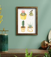 BK Gift Kaktüsler Tasarımlı Doğal Masif Ahşap Çerçeveli Tablo 30x40cm-2