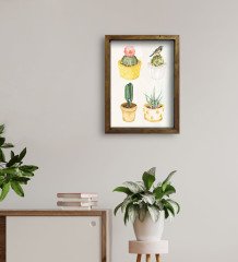 BK Gift Kaktüsler Tasarımlı Doğal Masif Ahşap Çerçeveli Tablo 30x40cm-2