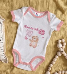 BK Kids Beni En Çok Dayım Sever Tasarımlı Pembe Bebek Body Zıbın-1