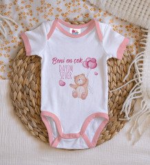 BK Kids Beni En Çok Dayım Sever Tasarımlı Pembe Bebek Body Zıbın-1