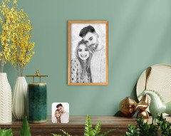 BK Home Karakalem Sevgililer Fotoğraflı El Yapımı Ahşap Çerçeveli Tablo-3