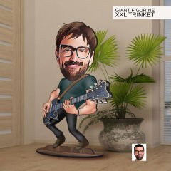 BK Gift Kişiye Özel Gitarist Karikatürlü Büyük Boy Ahşap Biblo-1, Arkadaşa Hediye , Sevgiliye Hediye, Kişiye Özel Biblolar