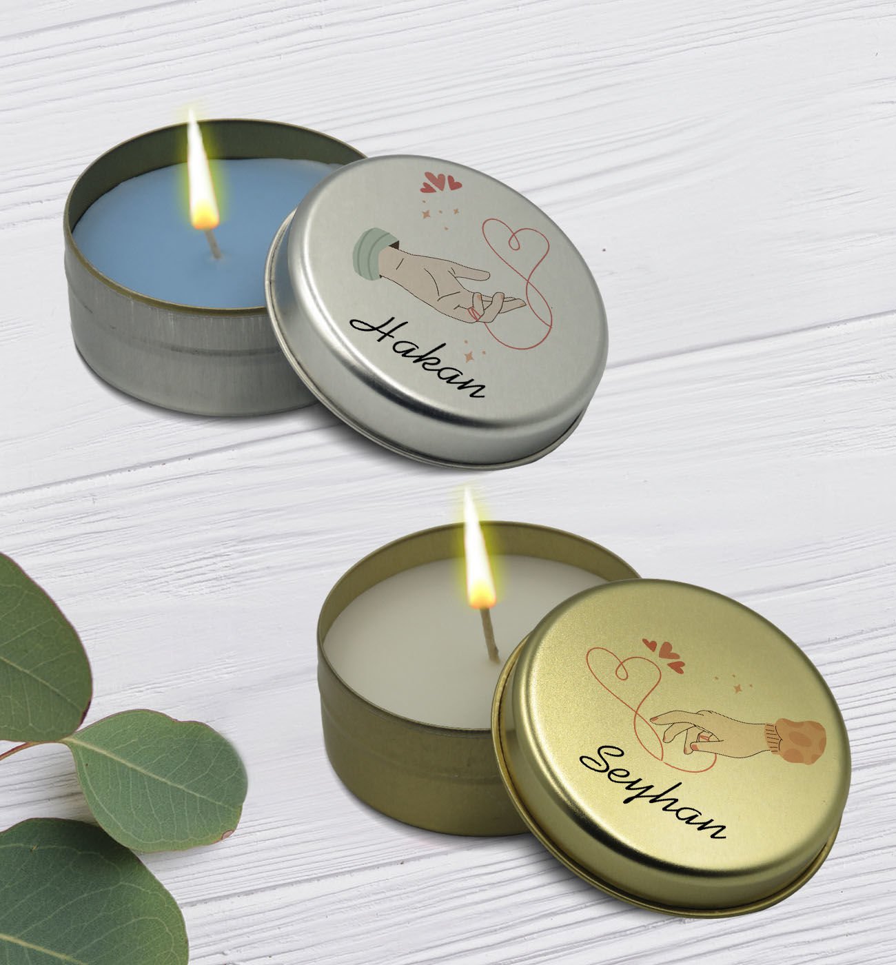 BK Gift Kişiye Özel Çift Tasarımlı Silver ve Gold Metal Kutuda Kokulu Mum Hediye Seti - 1, Ev Hediyesi, Sevgiliye, Arkadaşa Hediye, Kokulu Mum