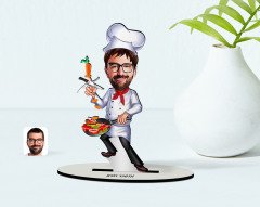 Kişiye Özel Bay Chef Karikatür Ahşap Biblo - 1