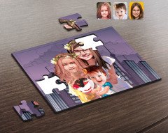 Kişiye Özel 3 Kardeş Karikatürlü Ahşap Puzzle-4