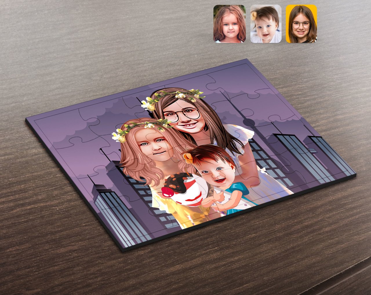 Kişiye Özel 3 Kardeş Karikatürlü Ahşap Puzzle-4