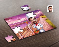 Kişiye Özel Erkek Chef Karikatürlü Ahşap Puzzle-1