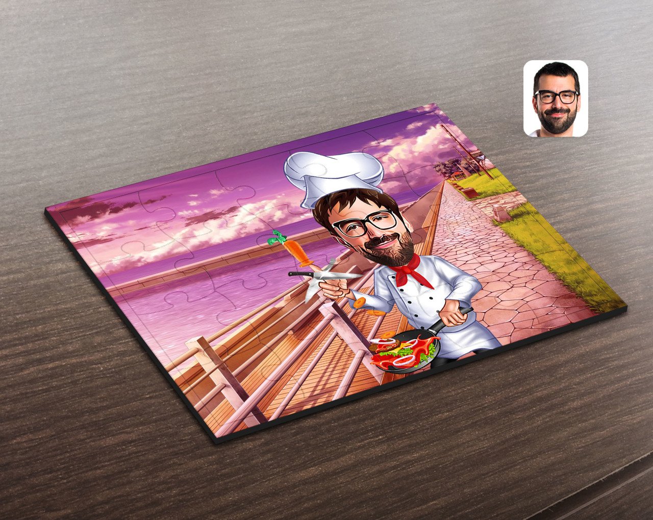 Kişiye Özel Erkek Chef Karikatürlü Ahşap Puzzle-1