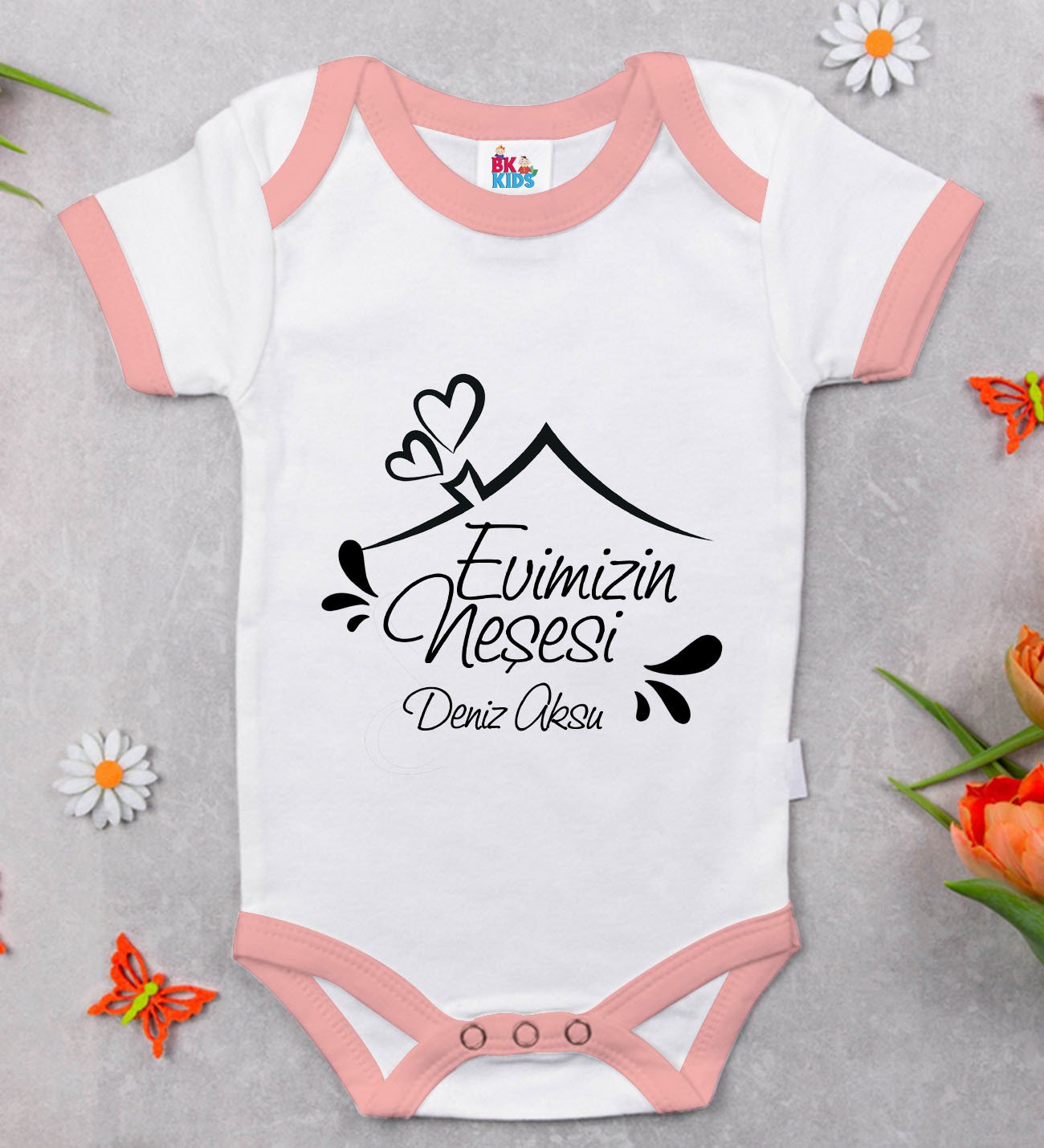 BK Kids Kişiye Özel Pembe Bebek Body Zıbın - Model 91