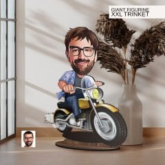 BK Gift Kişiye Özel Erkek Motorcu Karikatürlü Büyük Boy Ahşap Biblo-1, Arkadaşa Hediye , Sevgiliye Hediye, Kişiye Özel Biblolar
