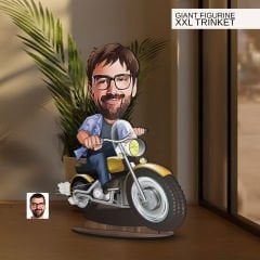 BK Gift Kişiye Özel Erkek Motorcu Karikatürlü Büyük Boy Ahşap Biblo-1, Arkadaşa Hediye , Sevgiliye Hediye, Kişiye Özel Biblolar