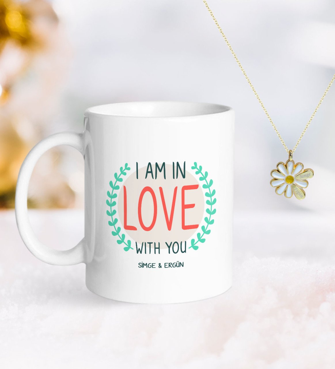 Kişiye Özel Sevgililer Günü Kupa ve Çift İsimli Papatya Kolye-58