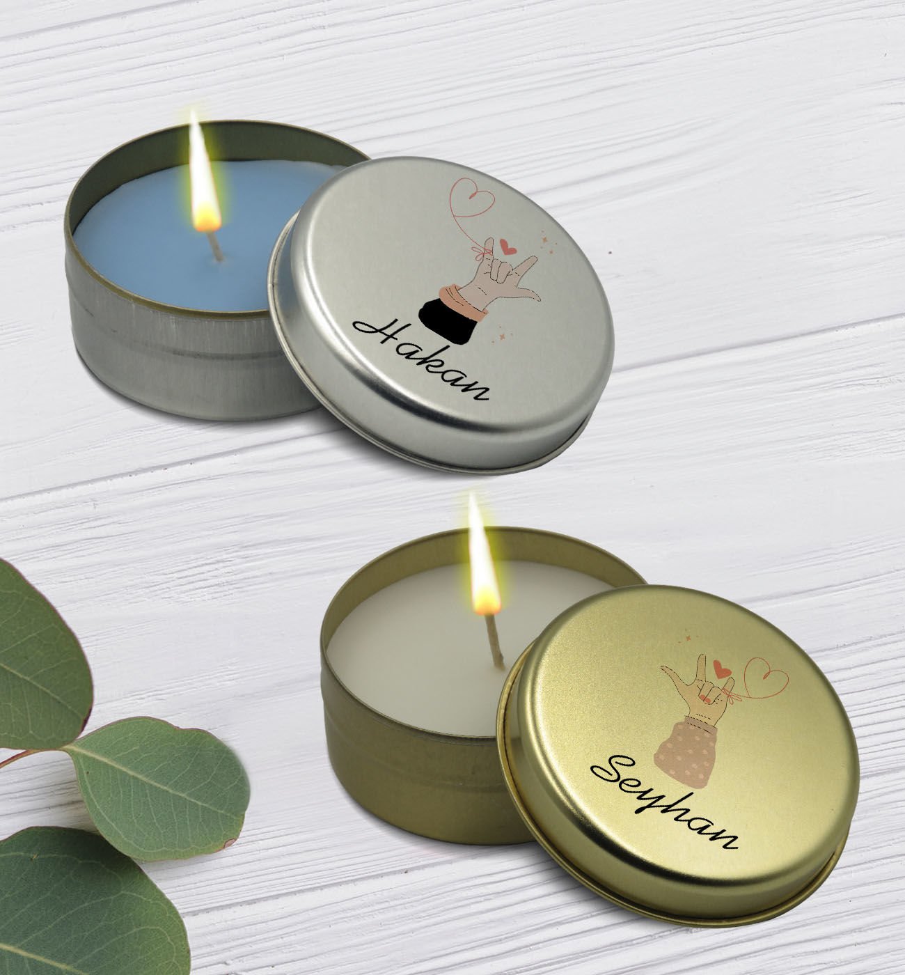 BK Gift Kişiye Özel Çift Tasarımlı Silver ve Gold Metal Kutuda Kokulu Mum Hediye Seti - 2, Ev Hediyesi, Sevgiliye, Arkadaşa Hediye, Kokulu Mum