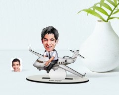 Kişiye Özel Bay Kaptan Pilot Karikatür Ahşap Biblo - 1