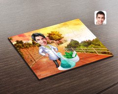Kişiye Özel Erkek Eczacı Karikatürlü Ahşap Puzzle-1