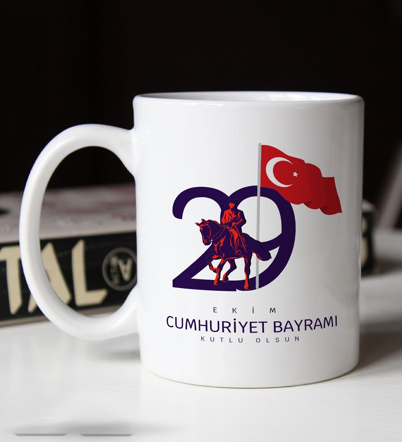 BK Gift 29 Ekim Temalı Beyaz Kupa Bardak-4, Arkadaşa Hediye , 29 Ekim Hediyesi, 100.Yıl Hediyesi