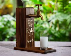 BK Gift Aynalı Altın Kabartma Musluklu Doğal Ceviz Ahşap Rakı Standı, Home Bar, İçecek Dispenseri, Ahşap İçecek Çeşmesi-2